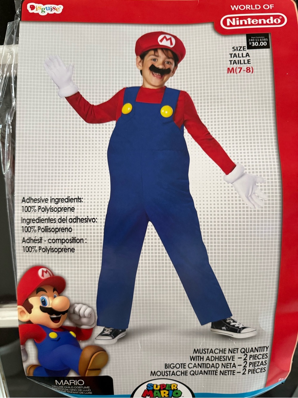 Nintendo Red & Blue Plumber Character Costume with Hat and Mustache